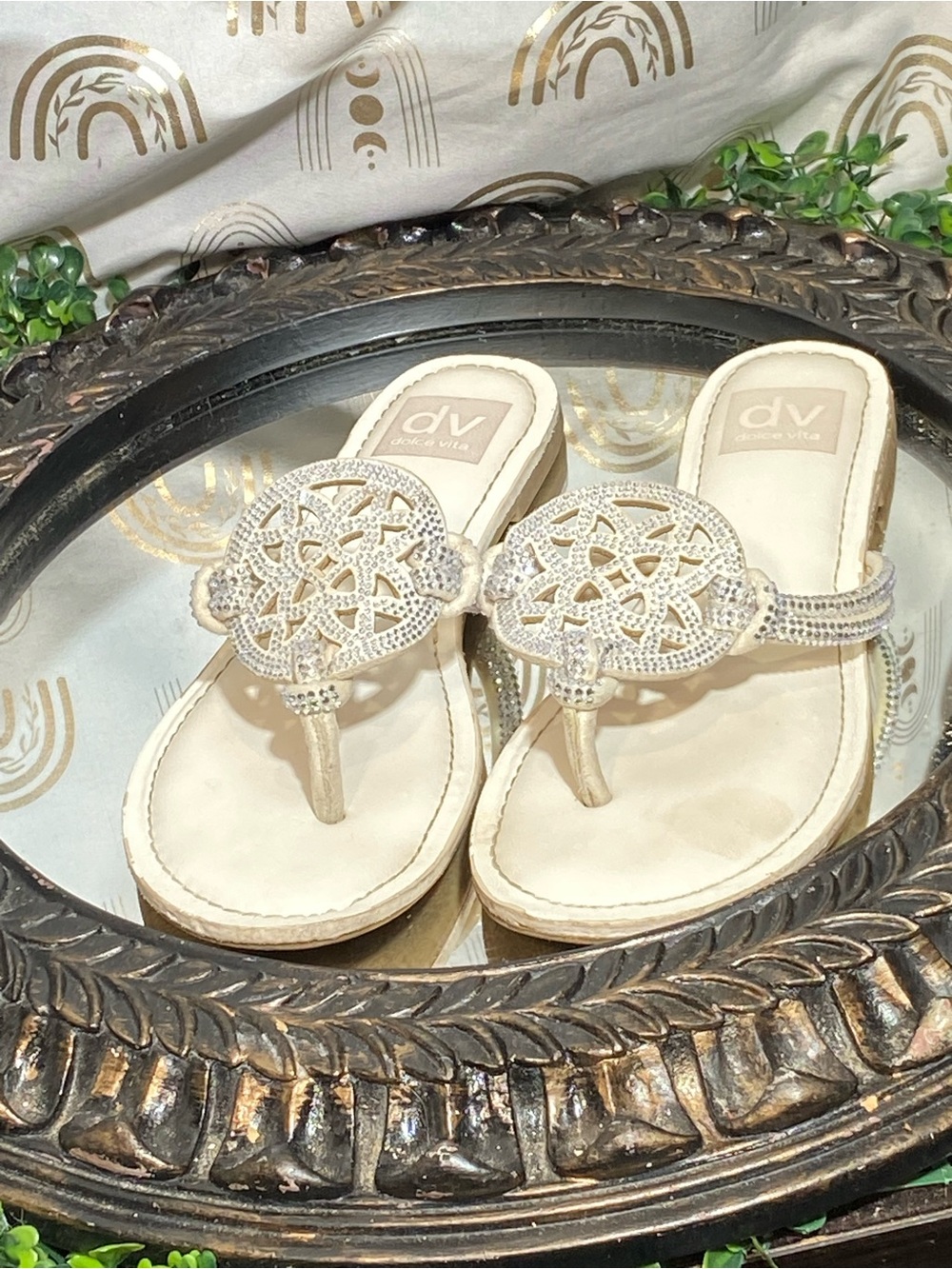 DV by Dolce Vita Cream Rhinestone Medallion Thong Sandals